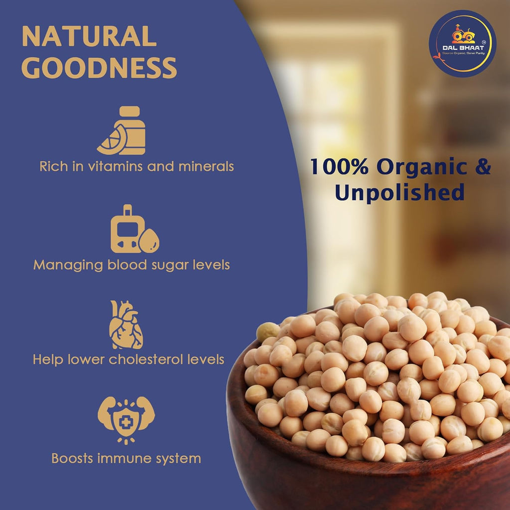DAL BHAAT Organic Unpolished White Peas, Natural Unpolished Pulses for Daily Cooking, Protein n Fiber Rich, Fresh n Clean Pantry Staple_450gm