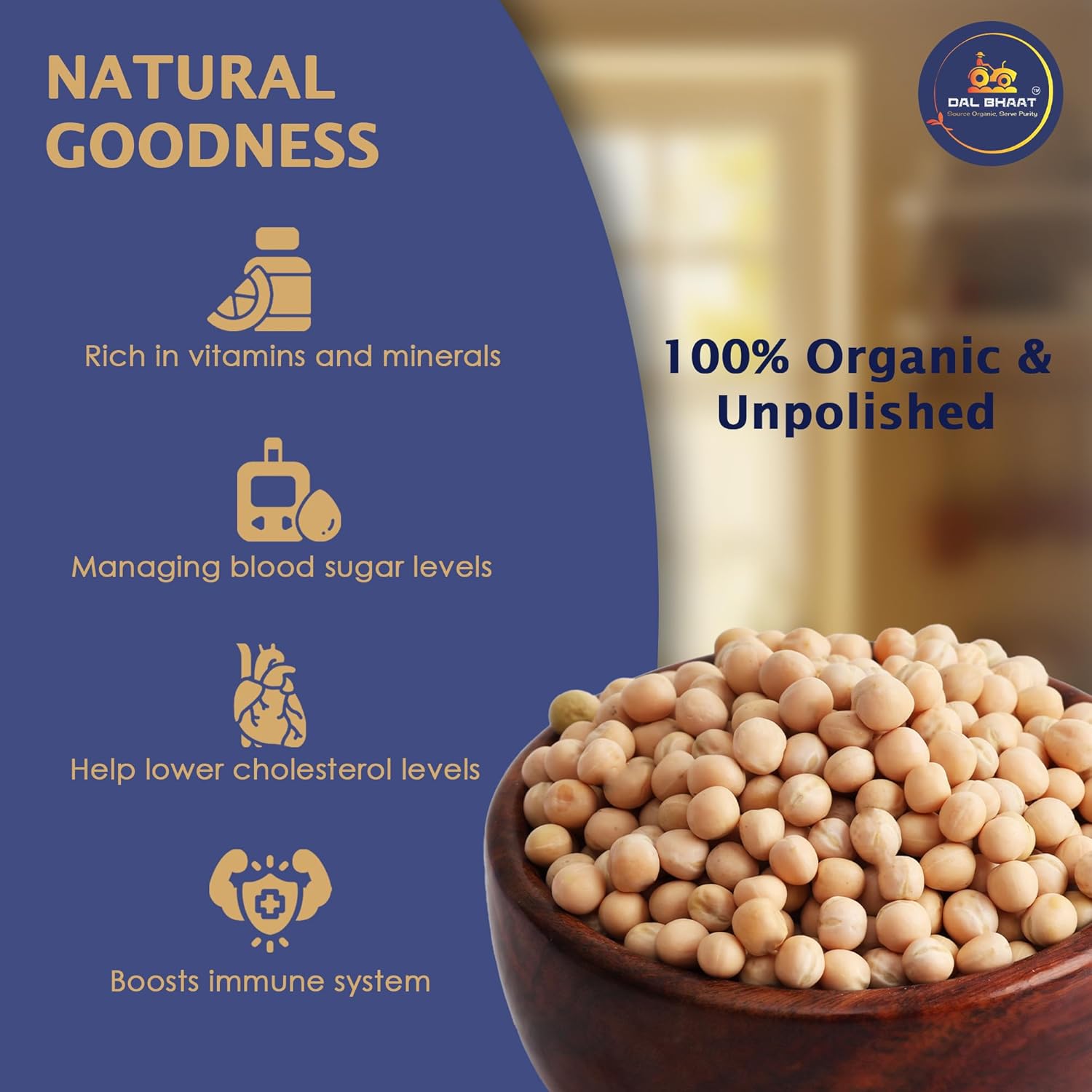 DAL BHAAT Organic Unpolished White Peas, Natural Unpolished Pulses for Daily Cooking, Protein n Fiber Rich, Fresh n Clean Pantry Staple_450gm