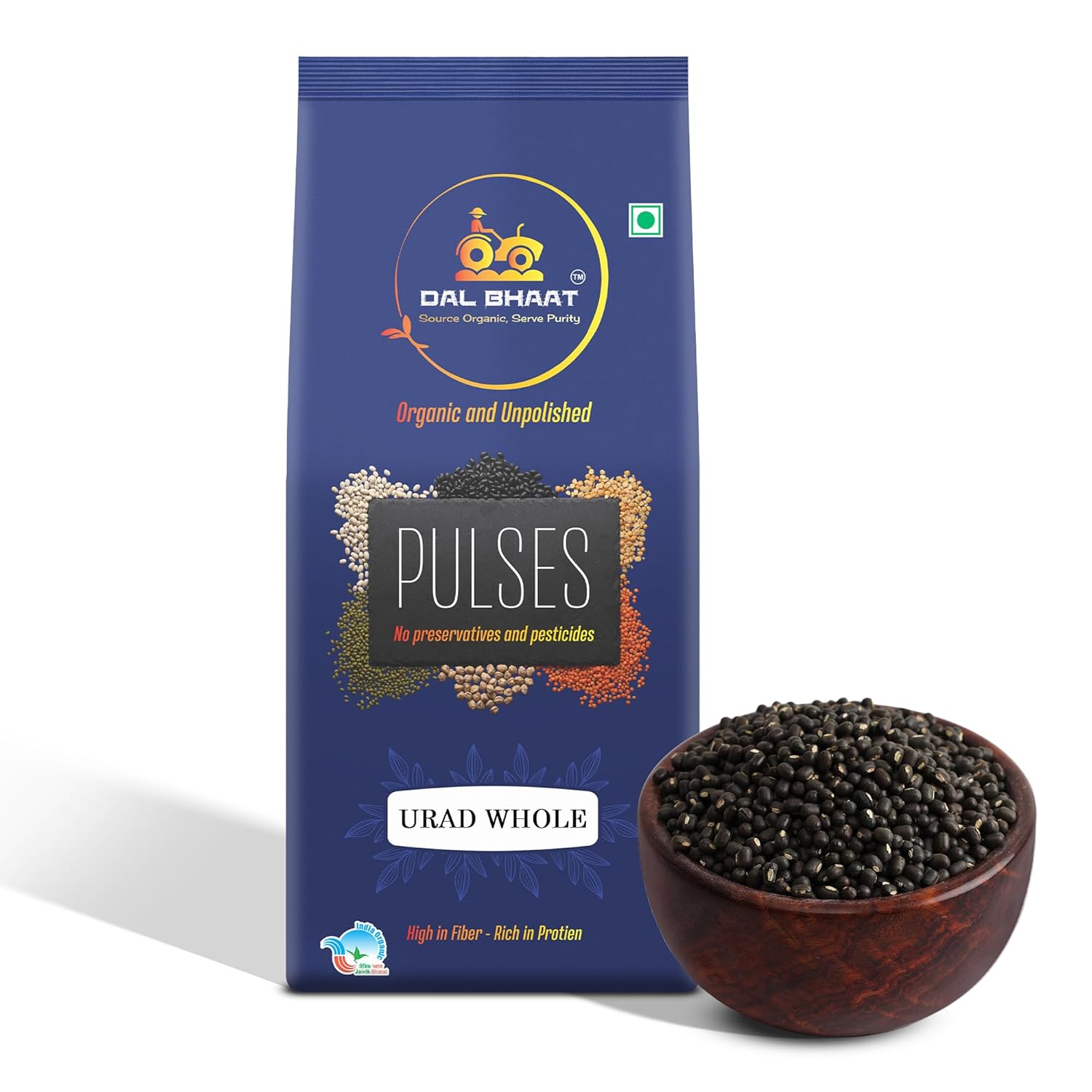 DAL BHAAT Organic Unpolished Urad, Black Gram Whole, Natural Unpolished Pulses for Daily Cooking, Protein n Fiber Rich, Fresh n Clean Pantry Staple_450gm