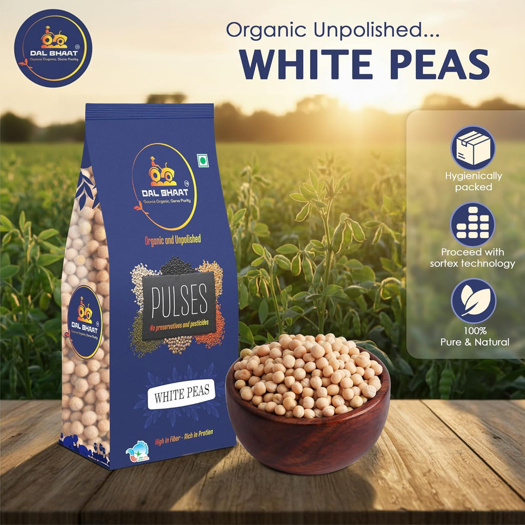 DAL BHAAT Organic Unpolished White Peas, Natural Unpolished Pulses for Daily Cooking, Protein n Fiber Rich, Fresh n Clean Pantry Staple_450gm