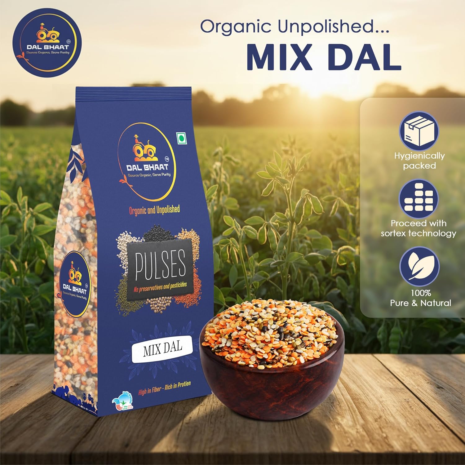 DAL BHAAT Organic Unpolished Mix Dal, Natural Unpolished Pulses for Daily Cooking, Protein n Fiber Rich, Fresh n Clean Pantry Staple_450gm