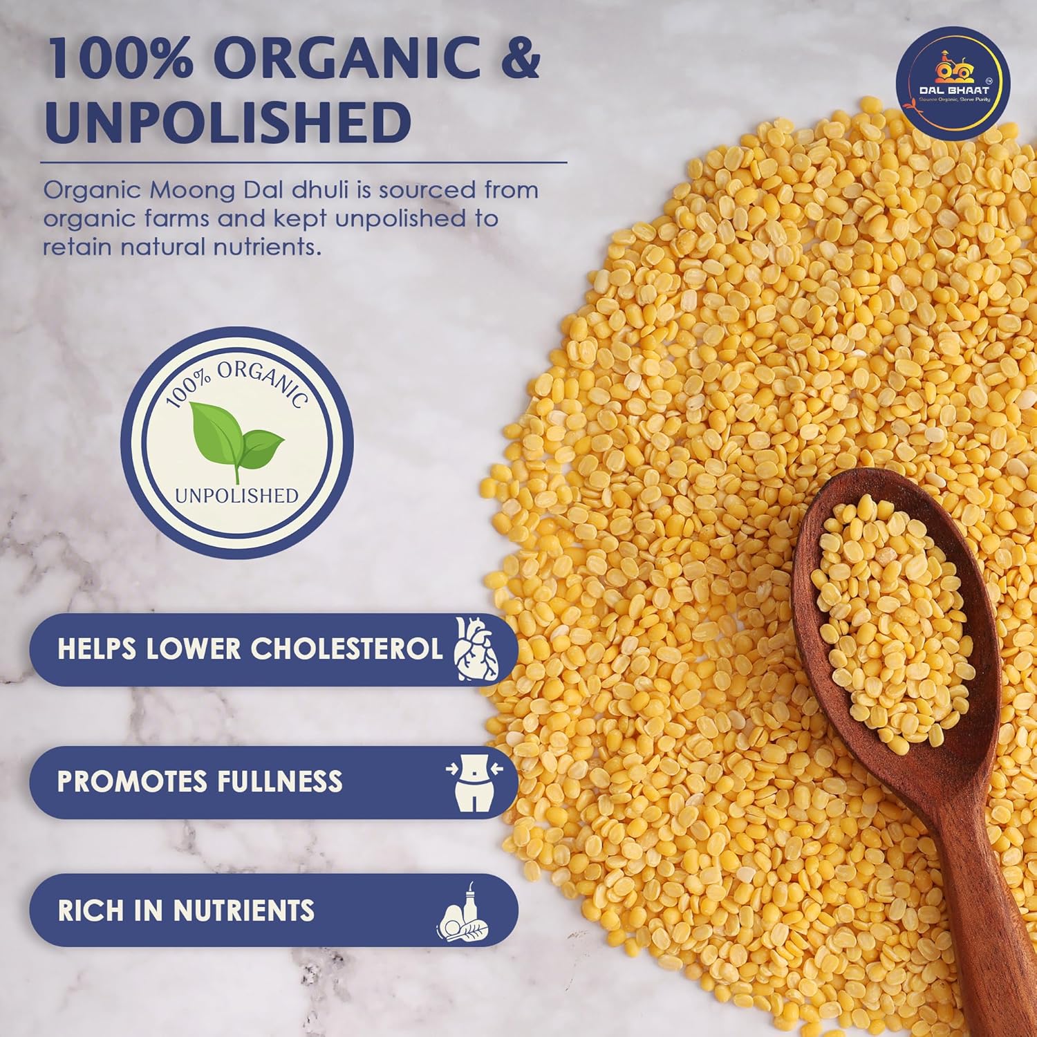 DAL BHAAT Organic Unpolished Moong Dal, Split Green Gram Skinless, Natural Unpolished Pulses for Daily Cooking, Protein n Fiber Rich, Fresh n Clean Pantry Staple_450gm Brand: DAL BHAAT