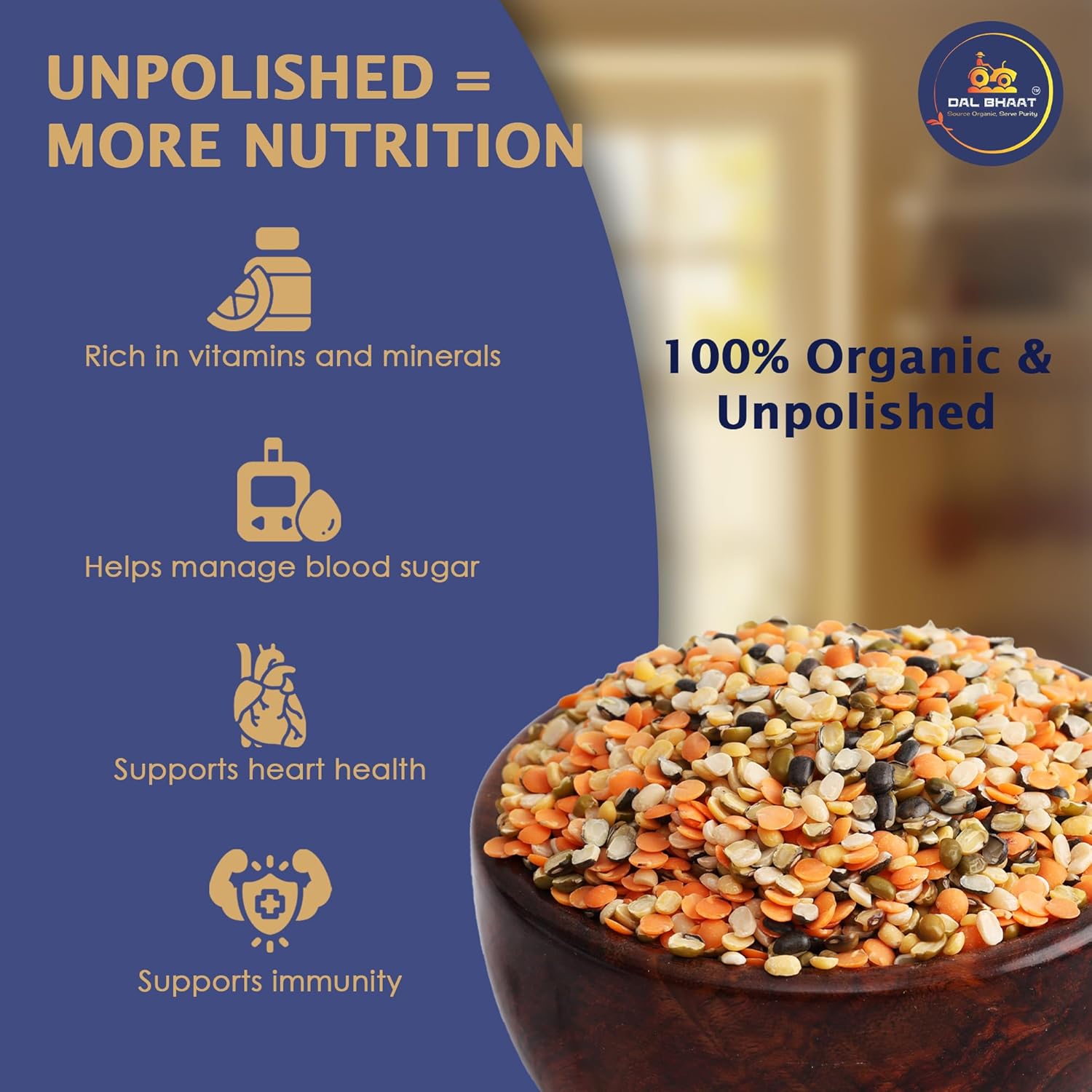 DAL BHAAT Organic Unpolished Mix Dal, Natural Unpolished Pulses for Daily Cooking, Protein n Fiber Rich, Fresh n Clean Pantry Staple_450gm