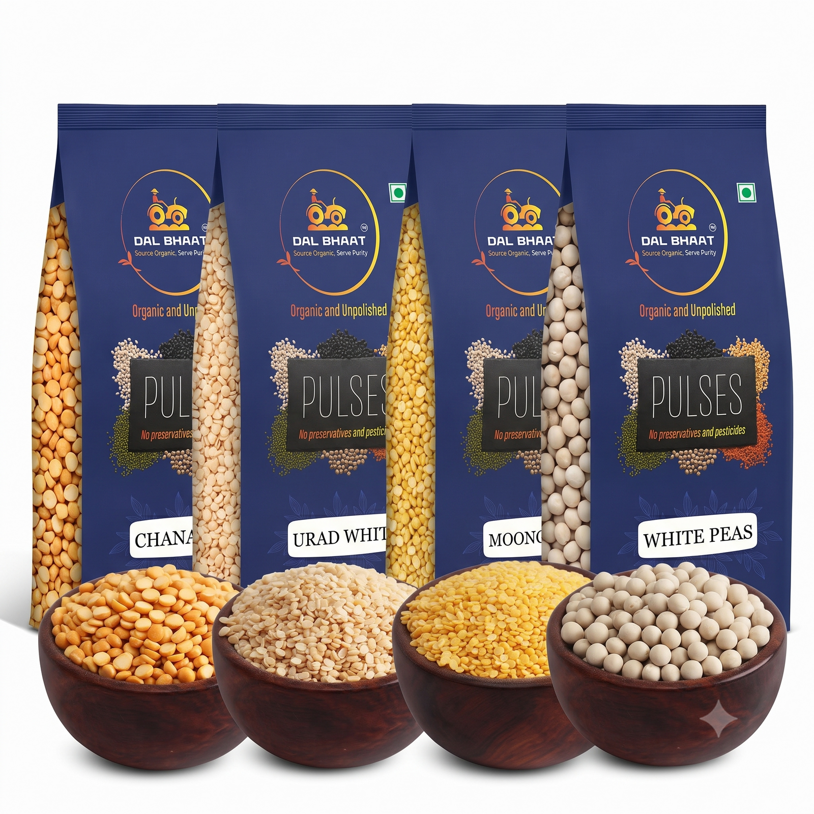 Healthy Breakfast Essentials – Chana Dal + Urad White + Moong Dhuli + White Peas (Bundle)