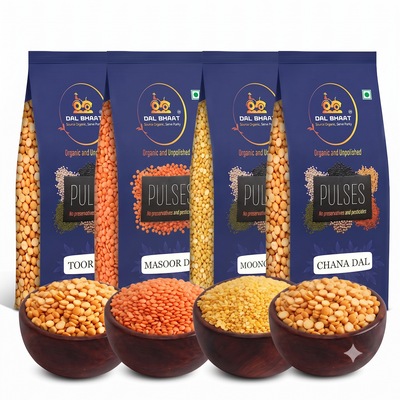 4-Day Dal Rotation Pack – Toor + Masoor + Moong Dhuli + Chana Dal (Bundle)