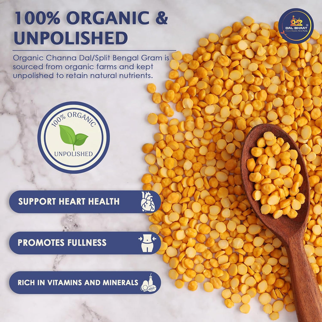 DAL BHAAT Organic Unpolished Chana Dal 450g pack with split bengal gram
