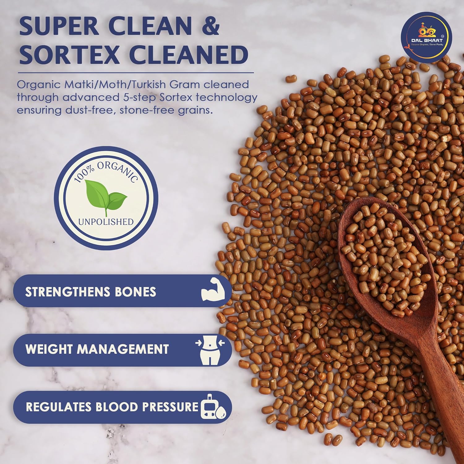 DAL BHAAT Organic Unpolished Matki 450g pack with moth beans
