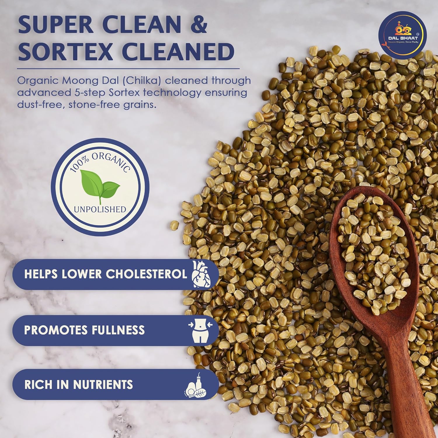 DAL BHAAT Organic Unpolished Moong Dal Chilka 450g pack with split green gram super clean and sortex cleaned
