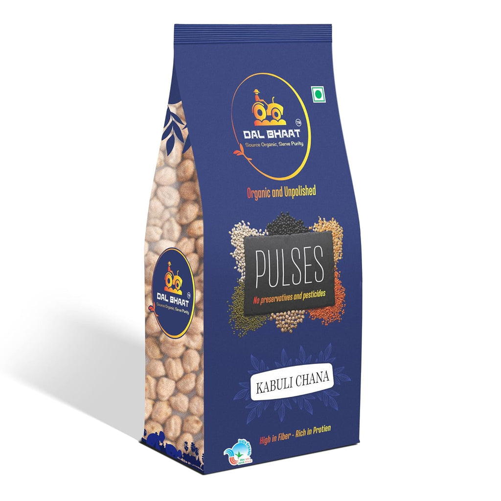 DAL BHAAT Organic Unpolished Kabuli Chana 450g ingredients and nutrition side view
