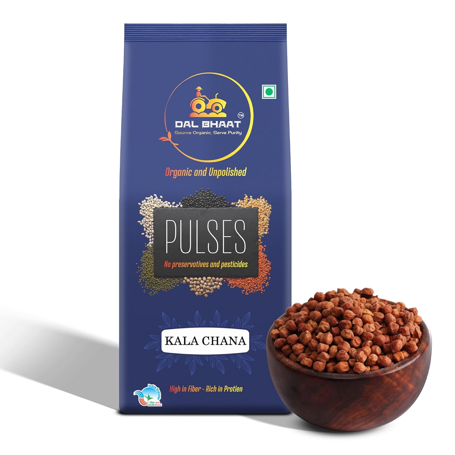 Alt: DAL BHAAT Organic Unpolished Kala Chana 450g pack front view