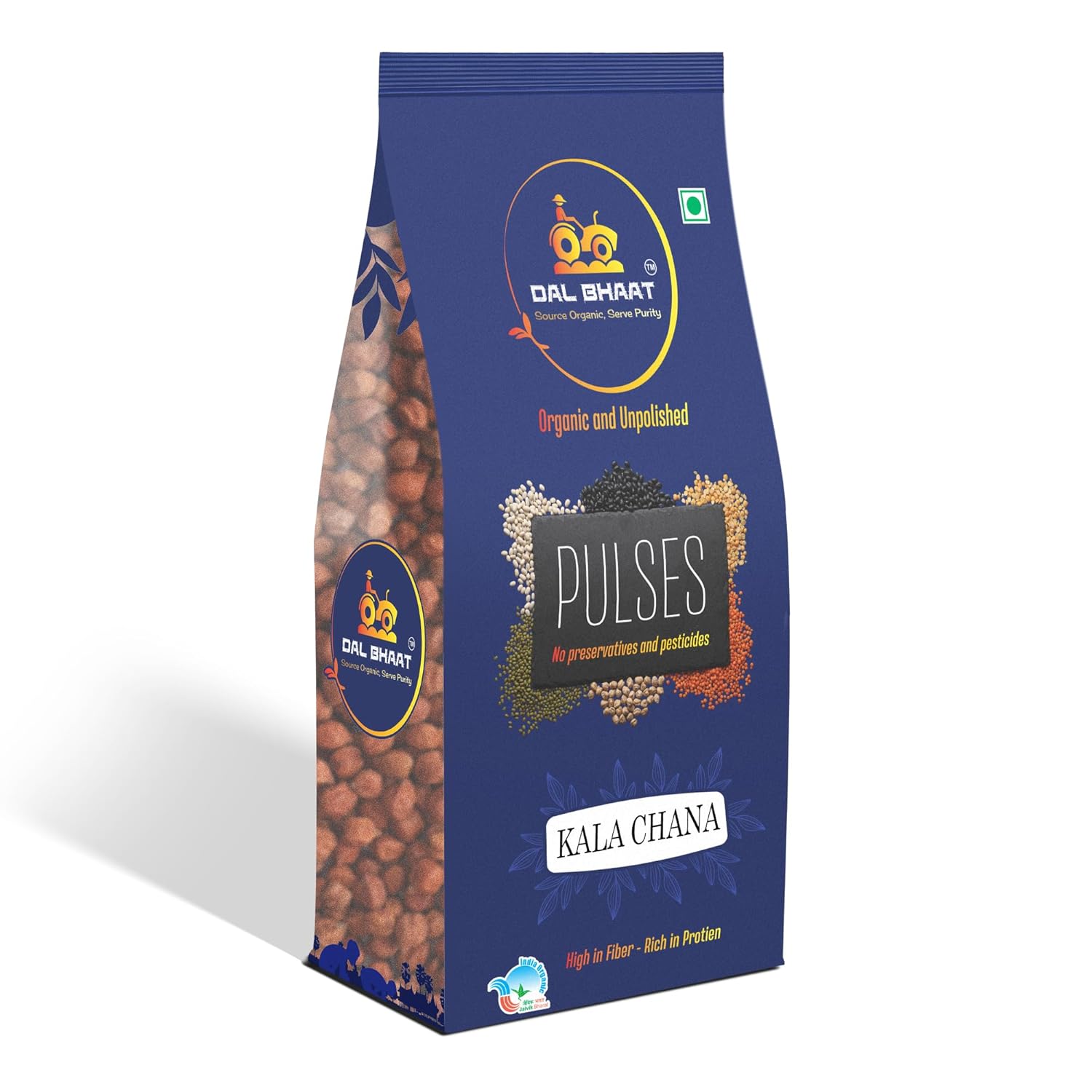 Alt: DAL BHAAT Organic Unpolished Kala Chana 450g ingredients and nutrition side view
