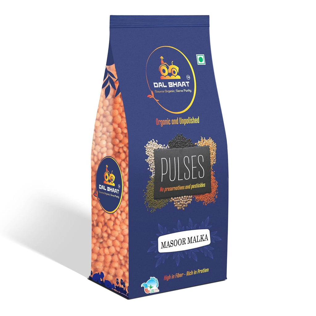 DAL BHAAT Organic Unpolished Masoor Malka 450g ingredients and nutrition back side
