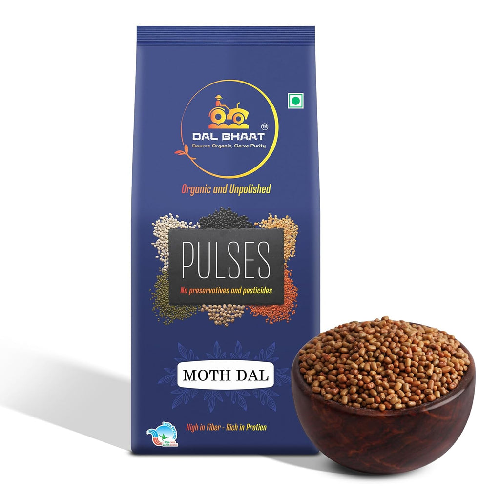 DAL BHAAT Organic Unpolished Matki Moth Beans 450g pack front view
