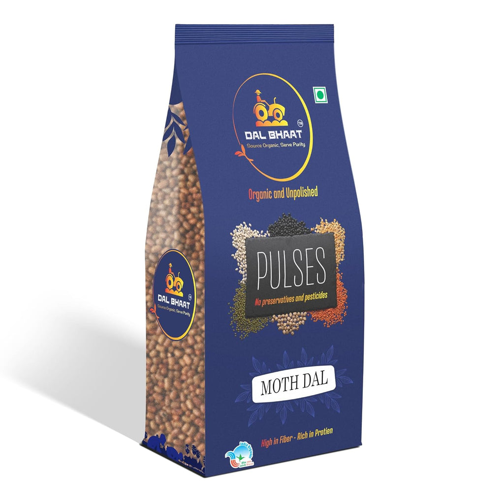 DAL BHAAT Organic Unpolished Matki 450g ingredients and nutrition side view
