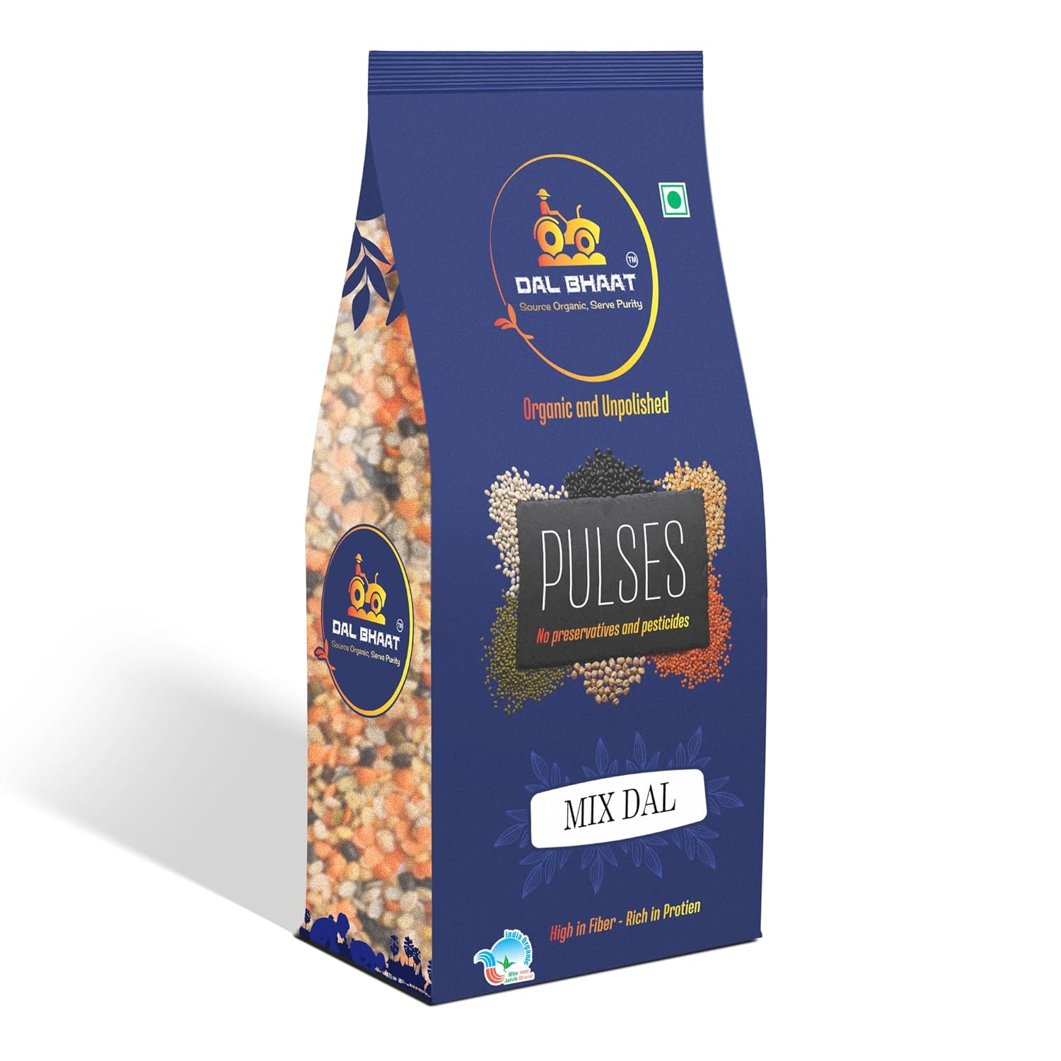 DAL BHAAT Organic Unpolished Mix Dal 450g ingredients and nutrition back side