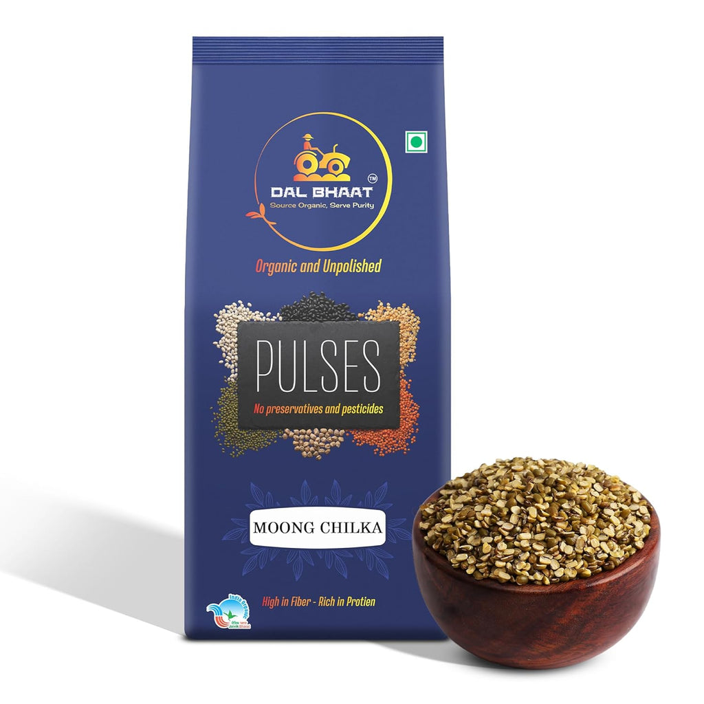 DAL BHAAT Organic Unpolished Moong Dal Chilka Split with Skin 450g pack front view
