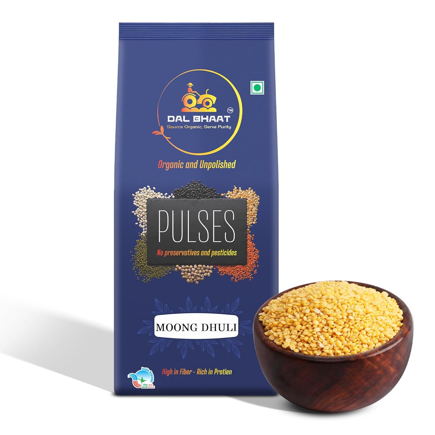 DAL BHAAT Organic Unpolished Moong Dhuli Dal split skinless 450g pack front view