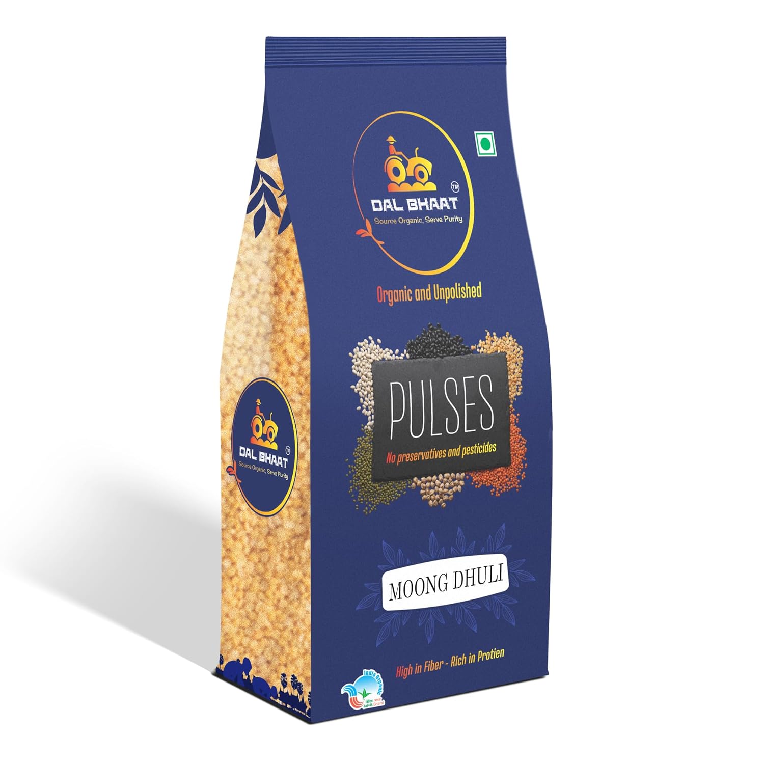 DAL BHAAT Organic Unpolished Moong Dhuli Dal 450g ingredients and nutrition back side