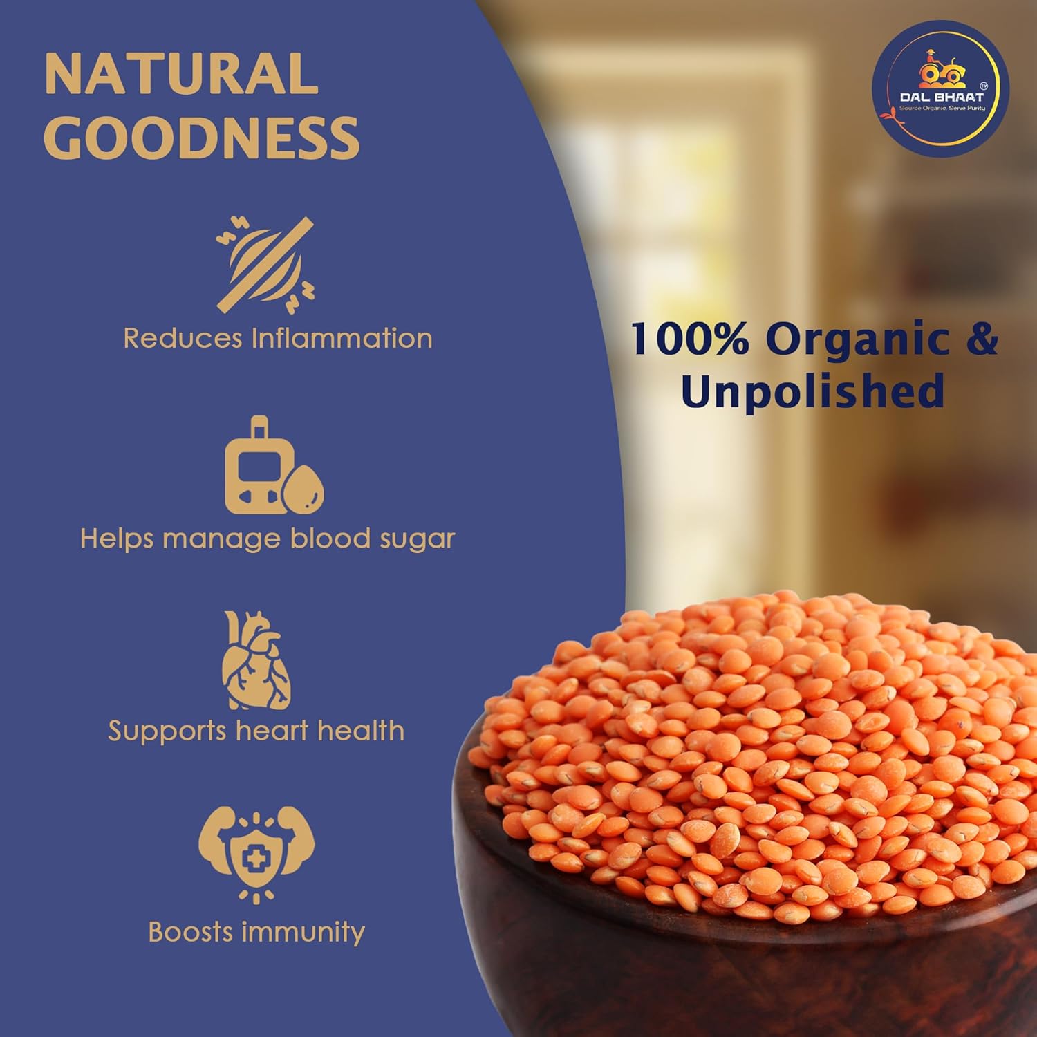 Organic masoor malka whole skinless red lentils used for soup natural goodness
