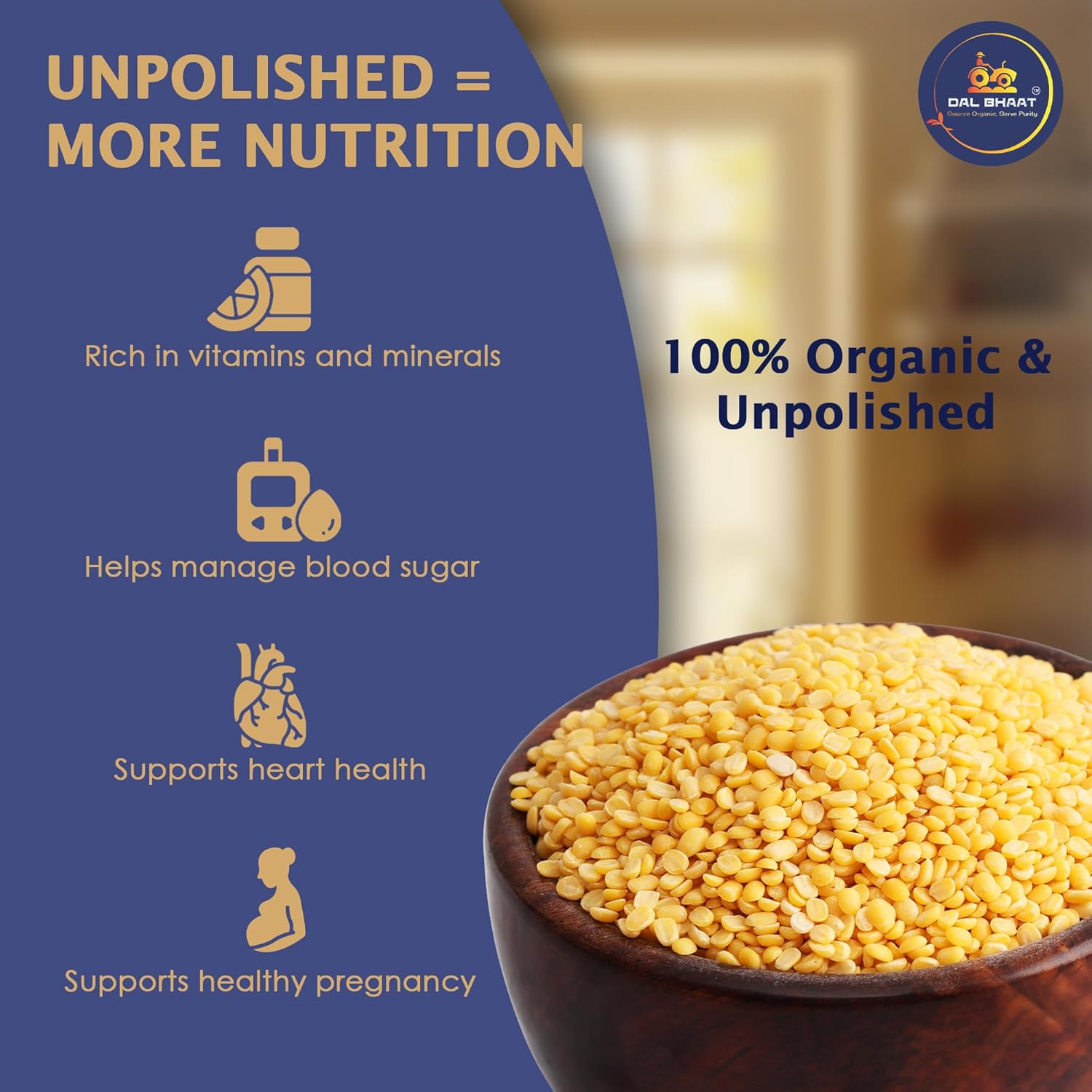 Organic moong dhuli used for moong dal khichdi healthy meal more nutrition