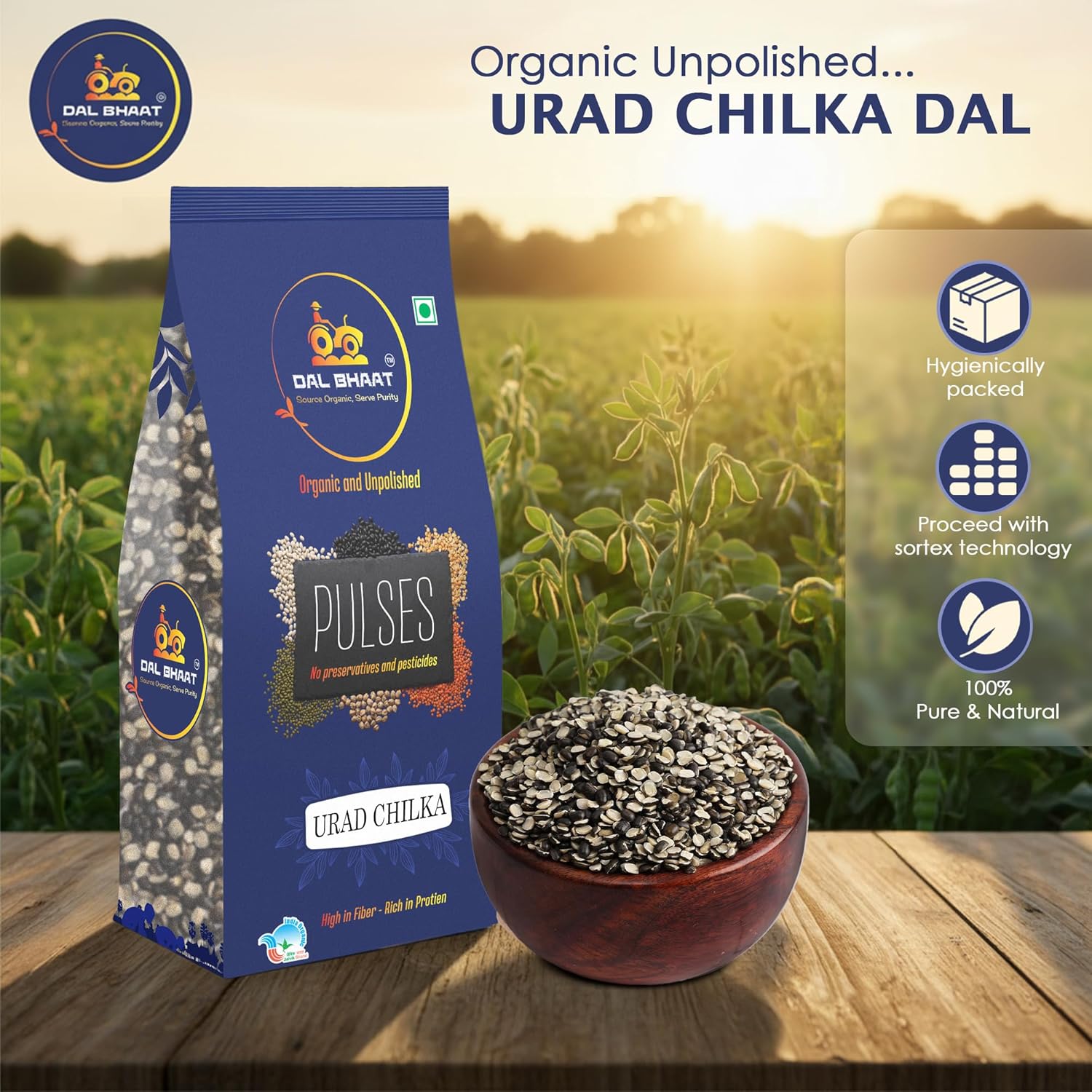 Organic unpolished urad dal chilka split with skin in bowl
