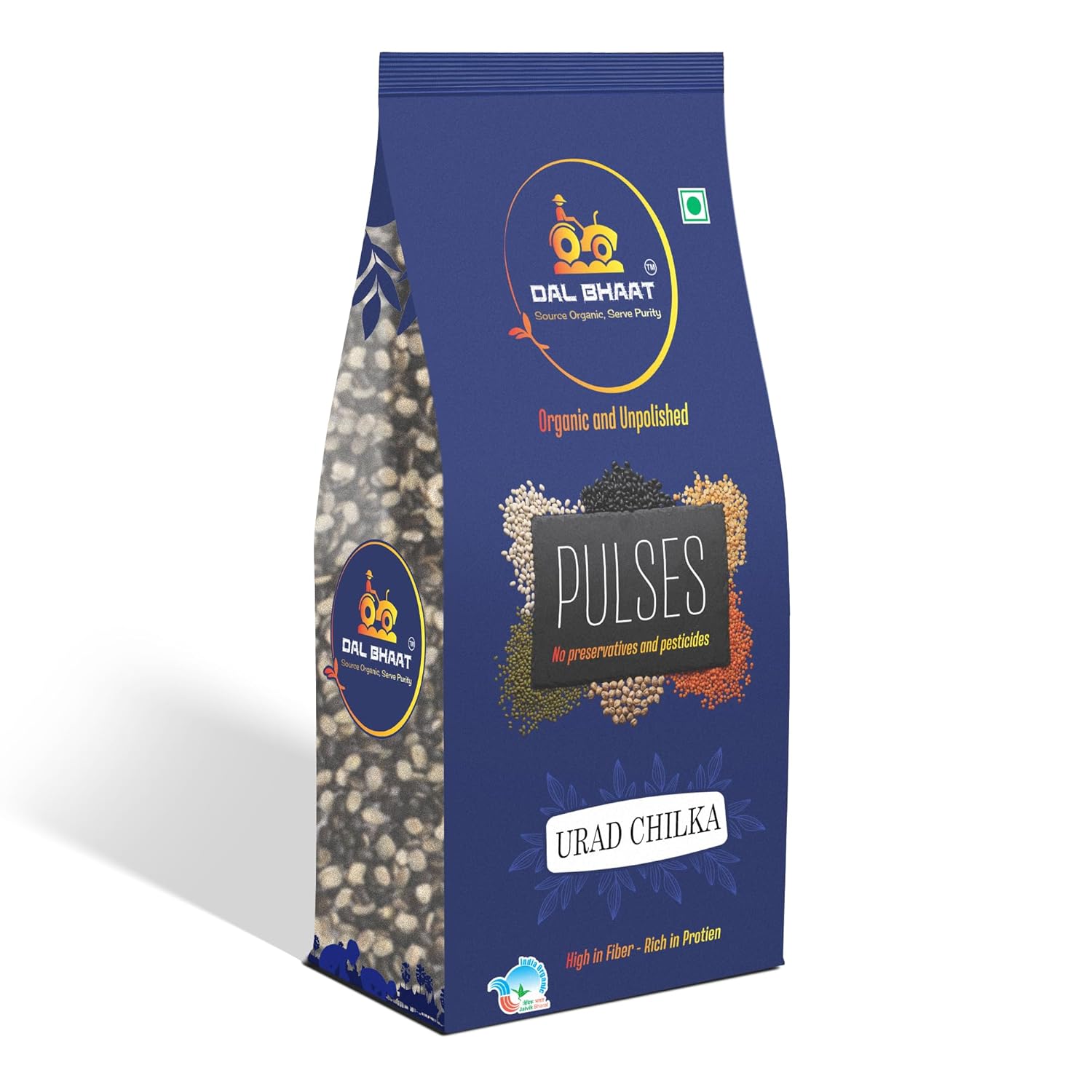 Organic urad dal chilka split with skin unpolished packaging
