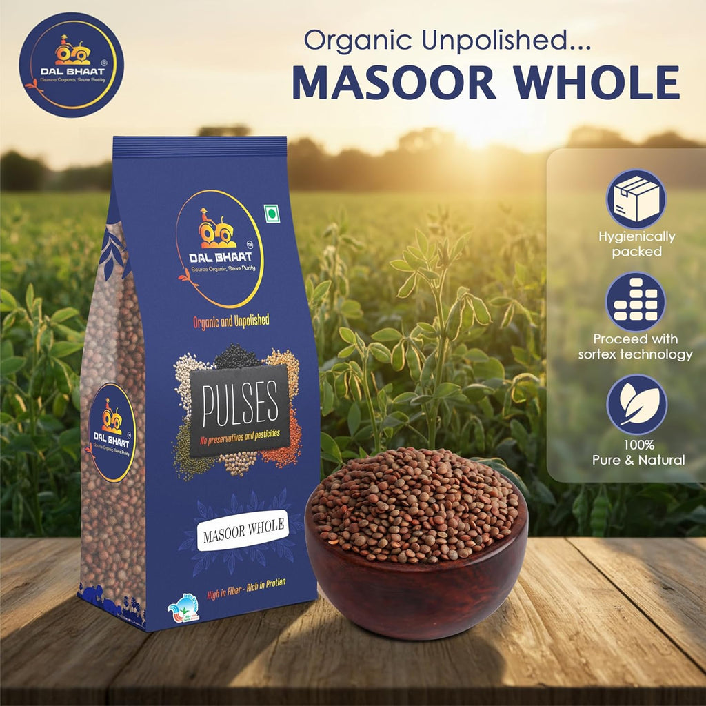 Whole masoor dal cooked for healthy Indian meal
