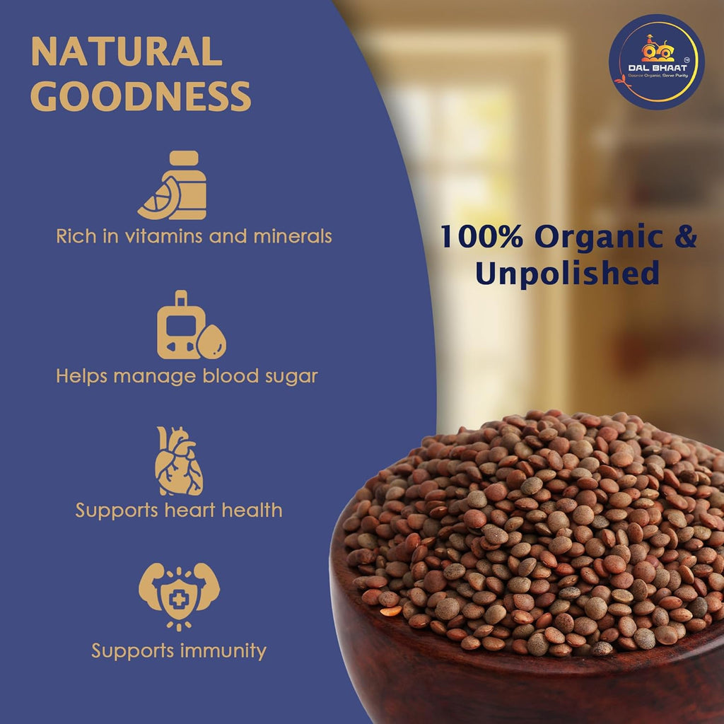 Organic whole masoor used for traditional Indian dal recipe and meal
